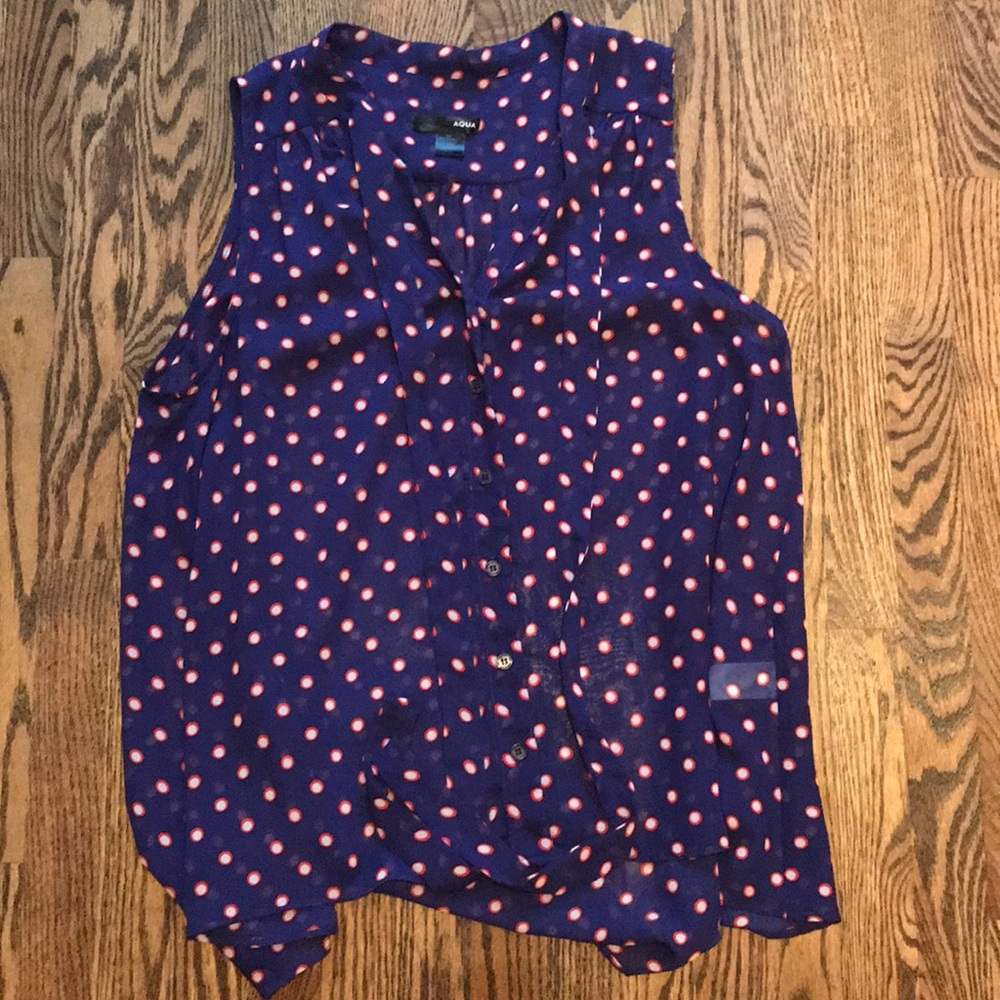Aqua Red white and blue sheer silk sleeveless top